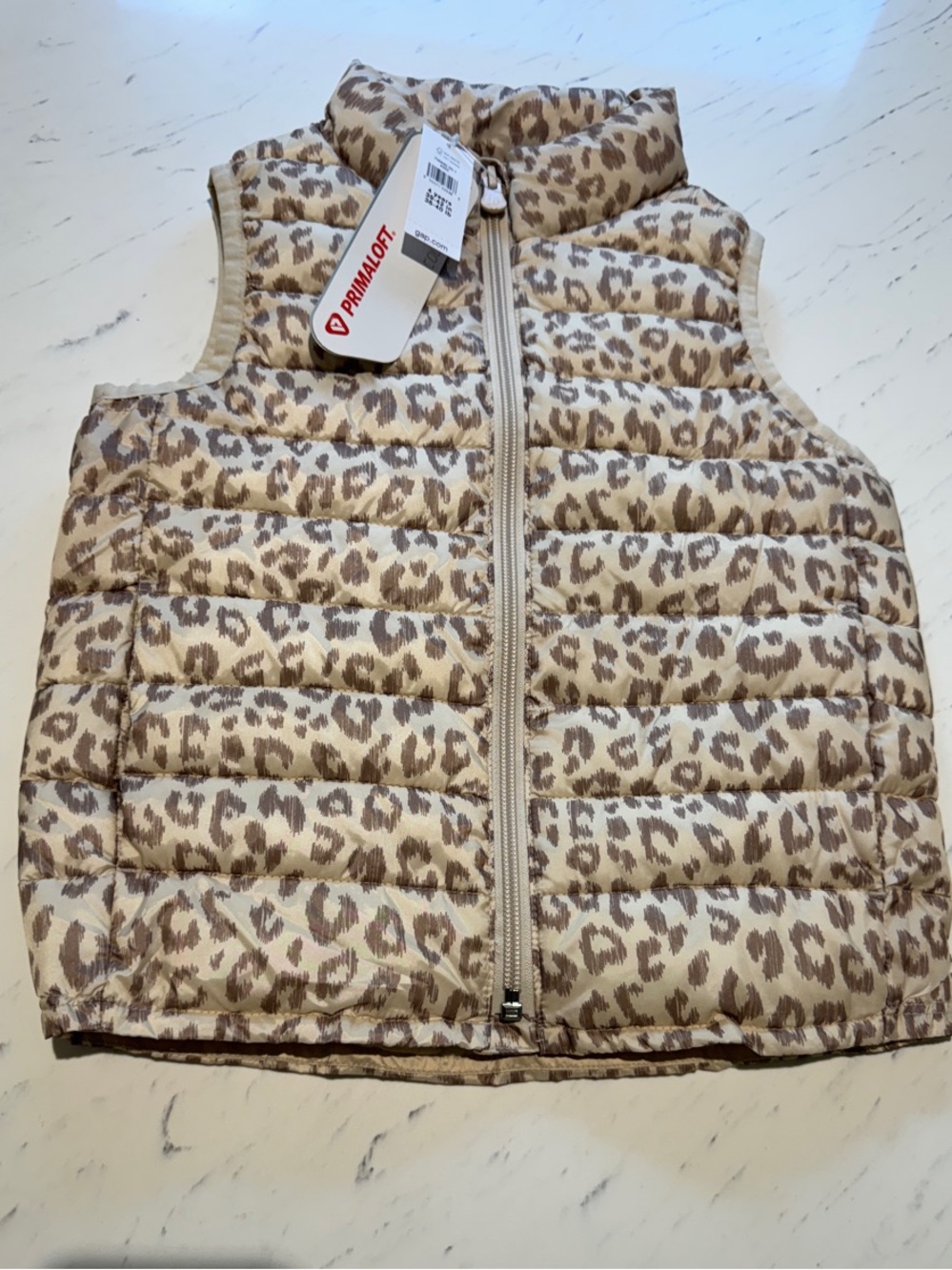 GAP Primaloft Kids Leopard Print Puffer Vest in Beige 4T NWT